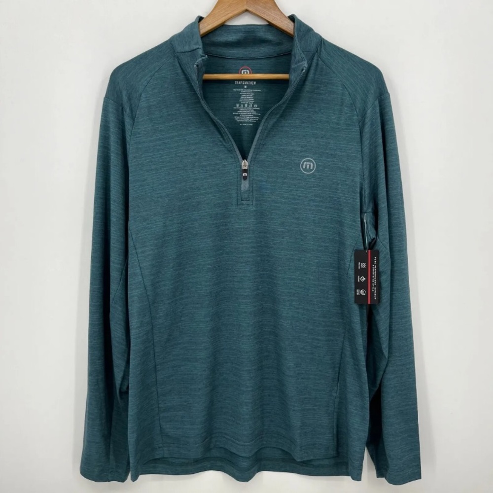 Travis Mathew Active Sweatshirt Men's M Green 1/4 Zip Pullover Fresh Pine Golf
